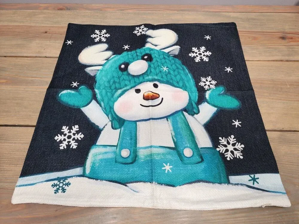 SNOWMAN Reindeer Winter Fun Christmas Throw Pillow Cover Holiday Home Decor